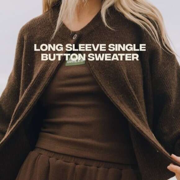 Daily Drills Single Button Long Sleeve Sweater - Coco - Size XS/S - Picture 5 of 5